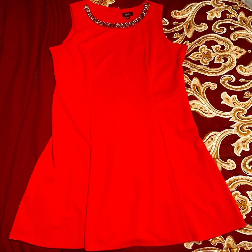 Red sleeveless dress by New York ILE with silver crystals around neckline - NWOT